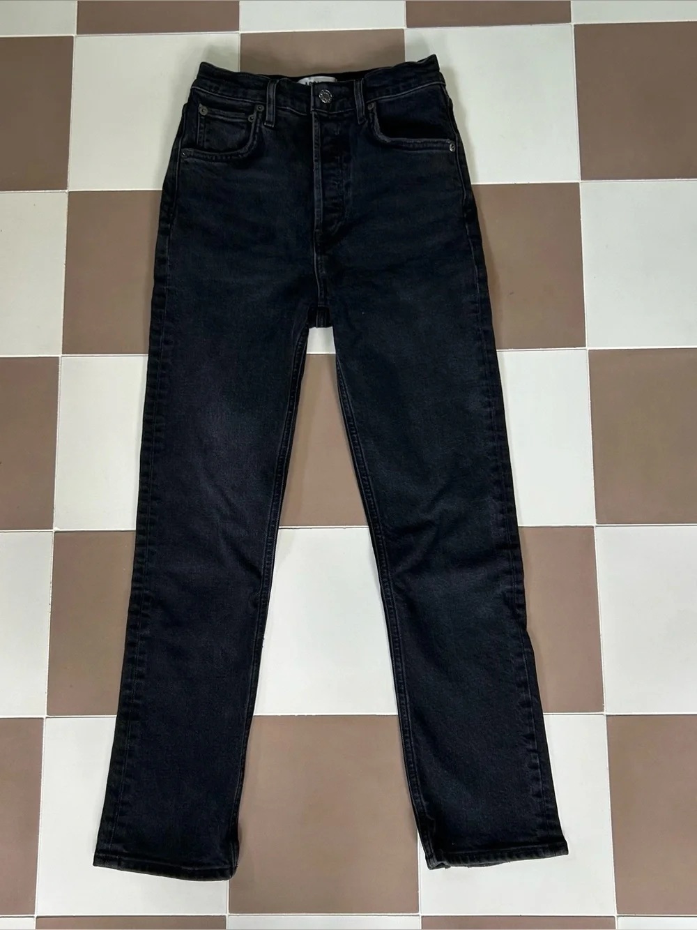 AGOLDE Riley High Rise Straight Crop Jeans 24 Panoramic Black